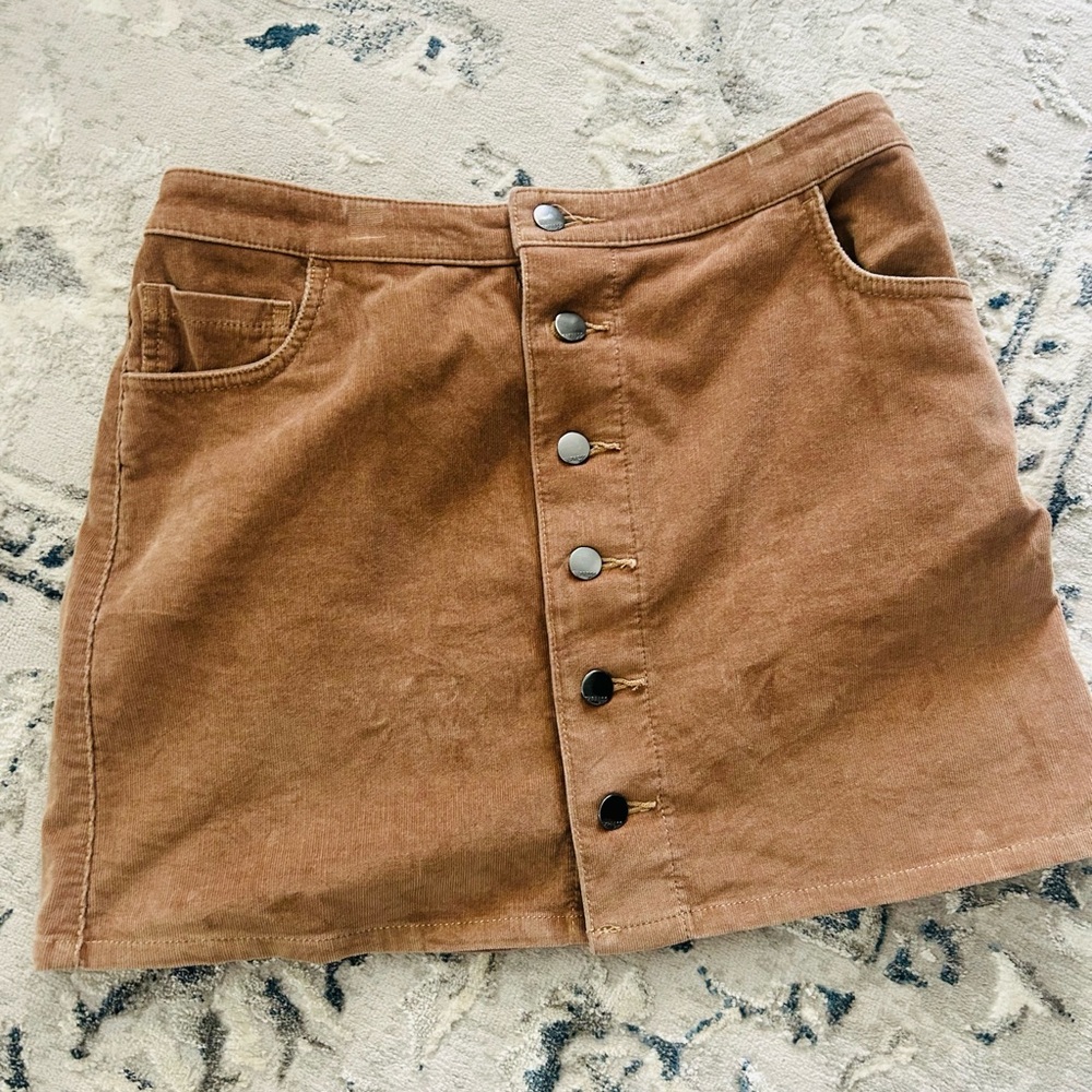 Express Brown Button-Front Corduroy Skirt